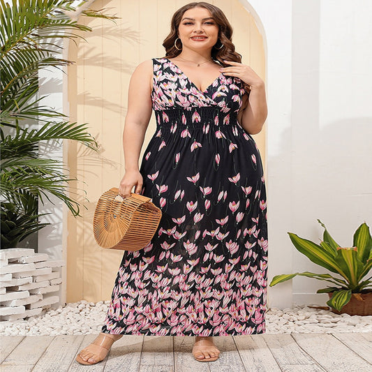 Summer Beach Plus Size Dress Women Floral Print