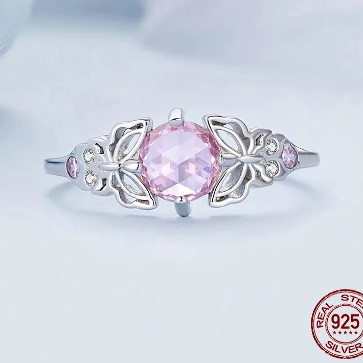 925 Sterling Silver Pink Stone Finger Ring