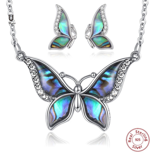 Real 925 Sterling Silver Butterfly Necklace & Earrings