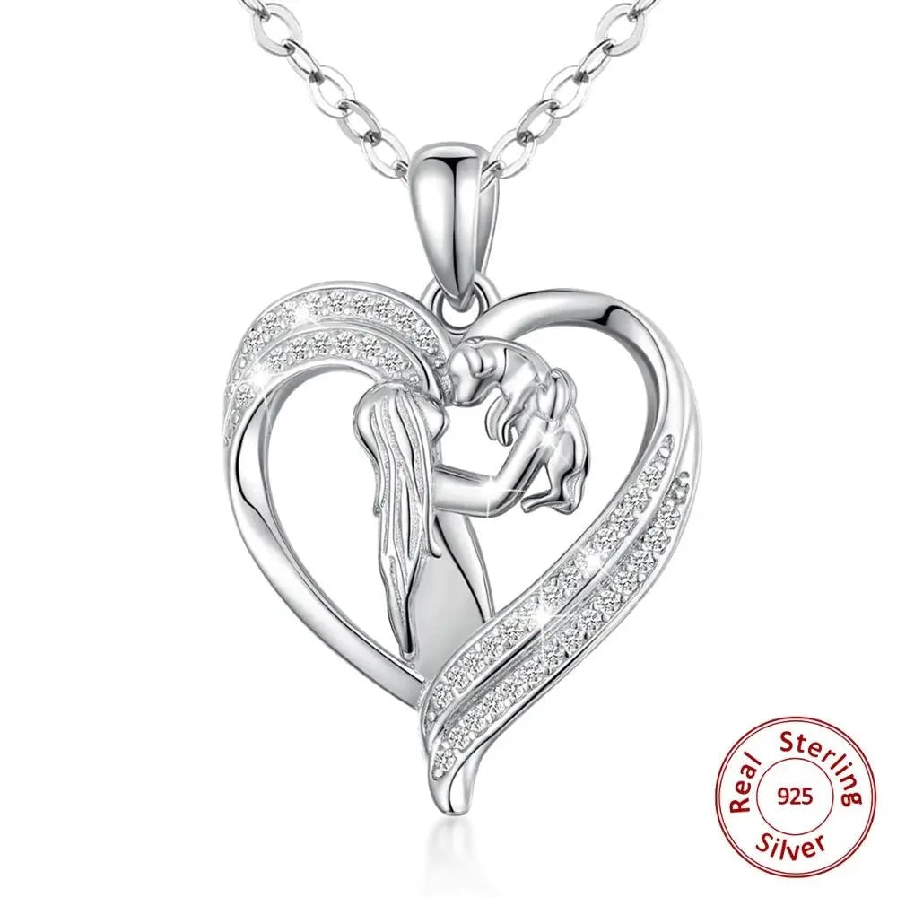 100% 925 Sterling Silver heart Crystal Necklace