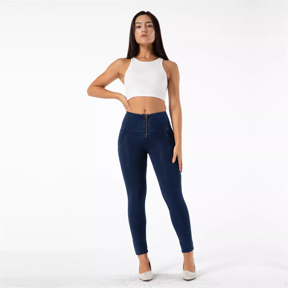 High Rise Zipper Fly Sexy Push Up Jeans Woman