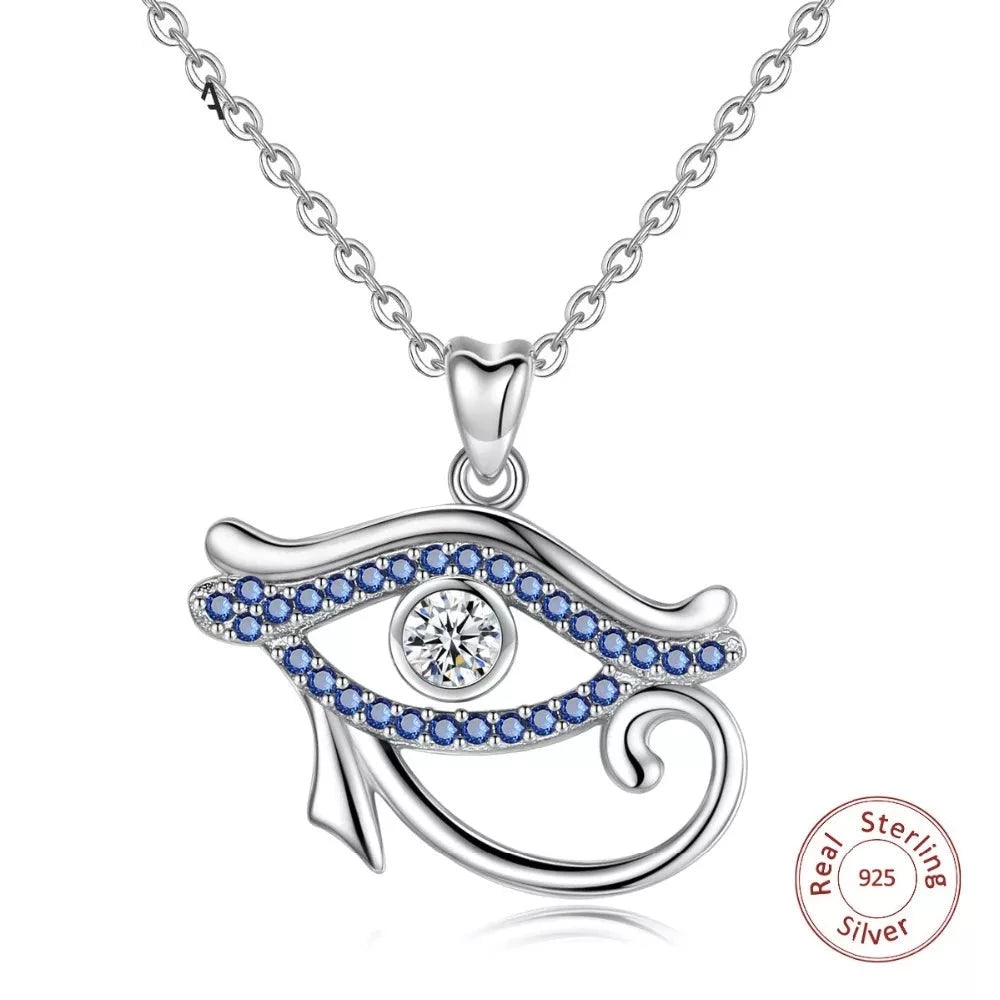 925 Sterling Silver Blue crystal Eye Necklaces
