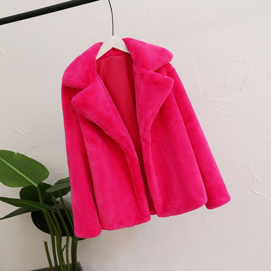 Women Winter Warm Furry Loose Pink Jacket