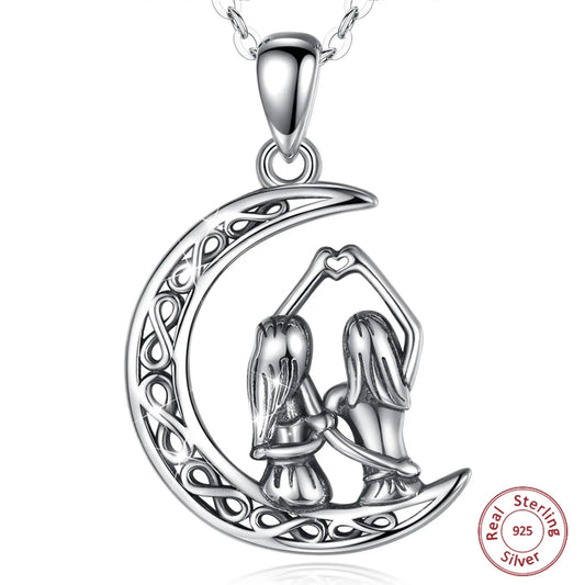 Real 925 Sterling Silver Good Sisters Necklace