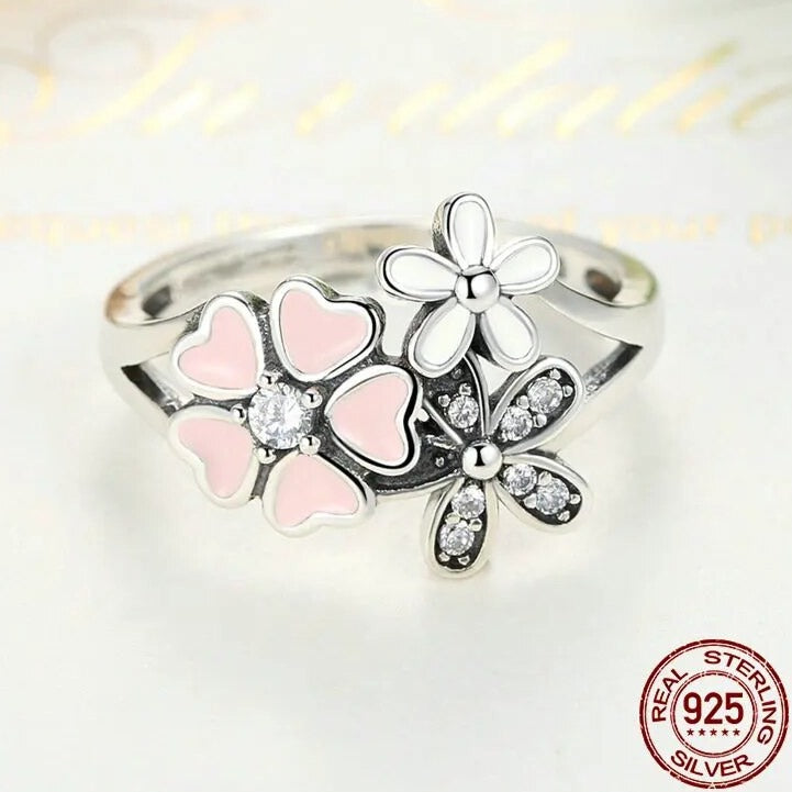 100% 925 Sterling Silver Cherry Blossom Rings