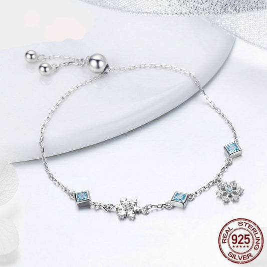 925 Sterling Silver Blue Zircon Snowflake Bracelet