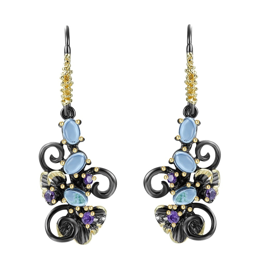Women Flower Blue Zircon Stones Earrings