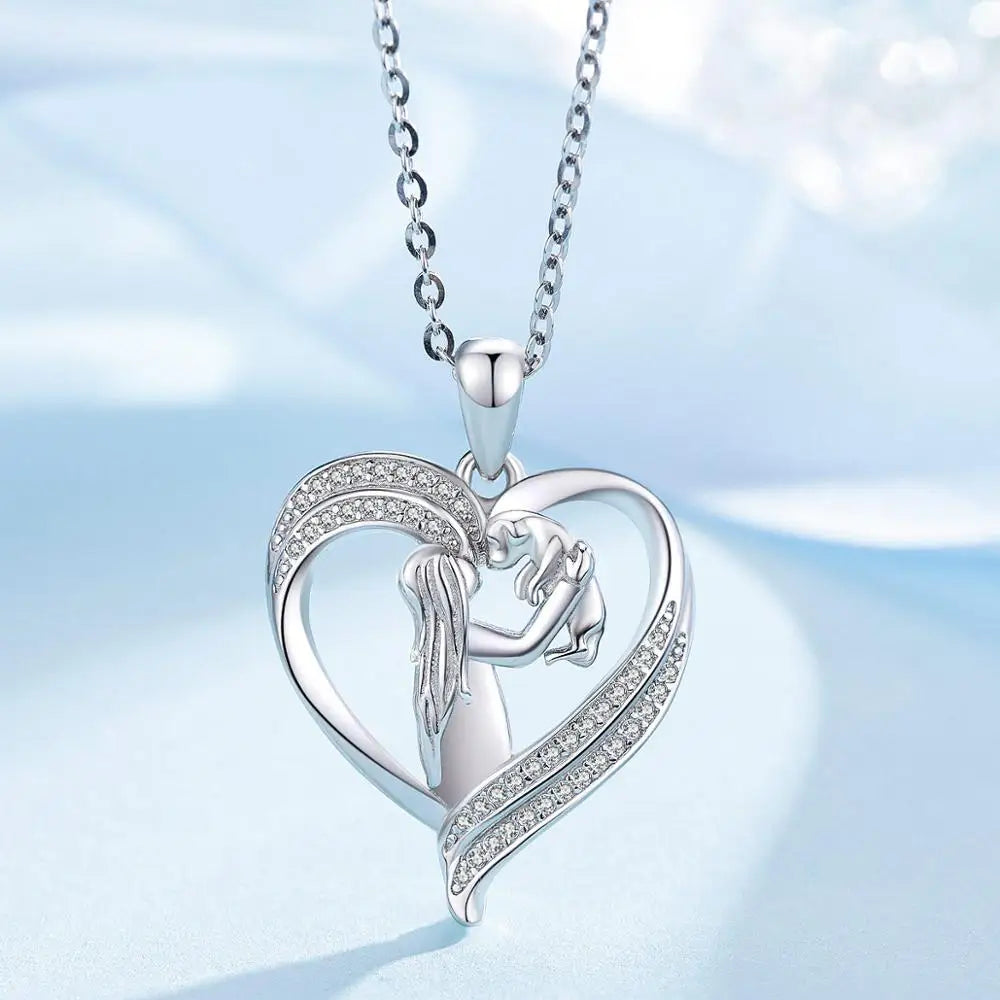 100% 925 Sterling Silver heart Crystal Necklace
