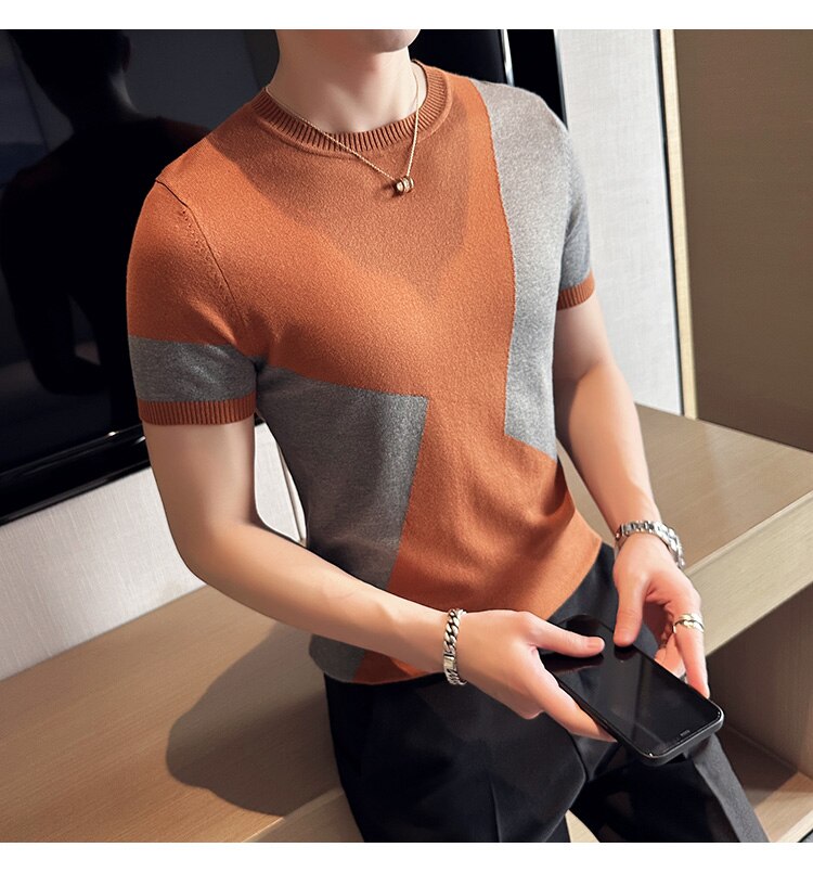 Summer Contrast Color Short Sleeve Round Neck Tops