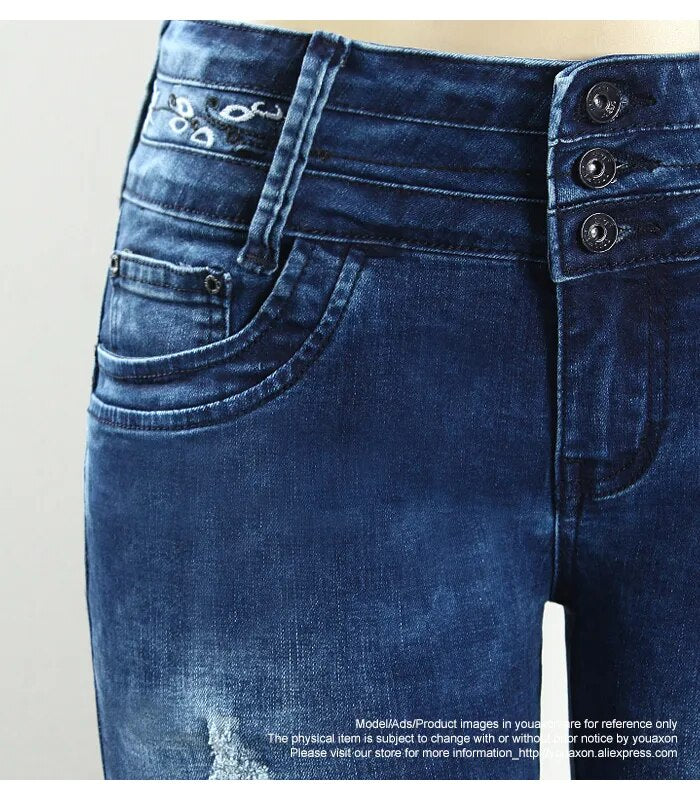 Women Mid Low Waist Denim Jeans