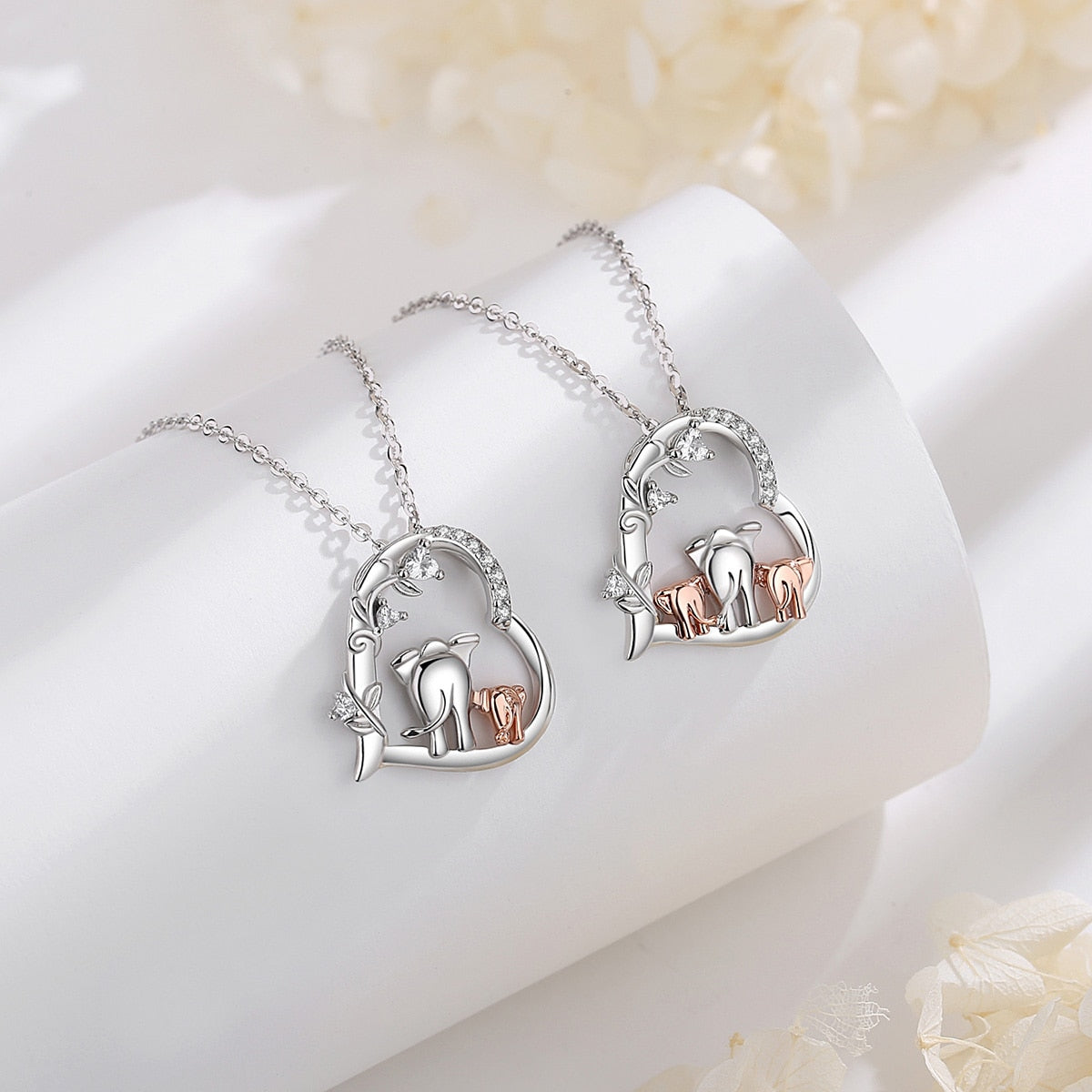 Real 925 Sterling Silver Elephant With Kid Necklace