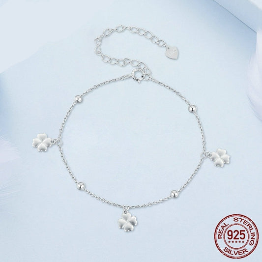 925 Sterling Silver Lucky Four-Leaf Bracelet