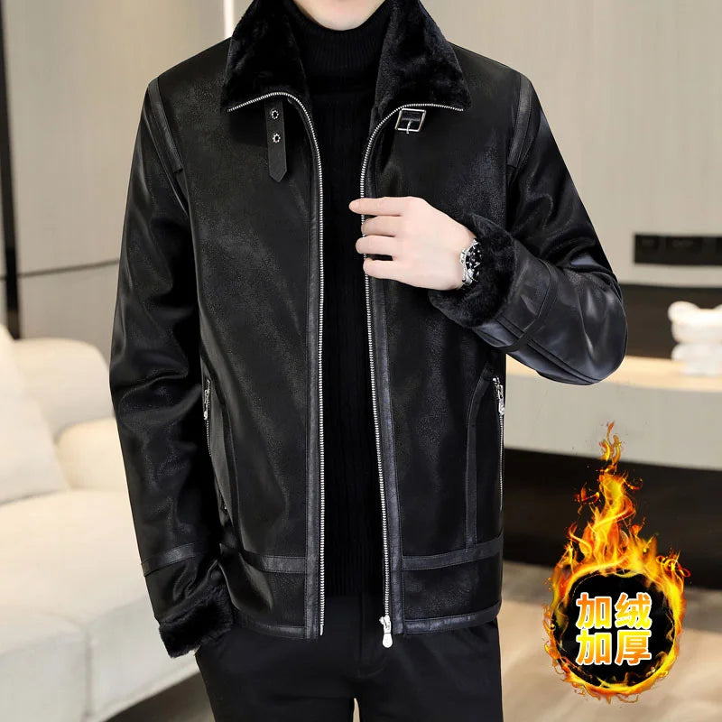 Men Winter Fur Leather Jacket
