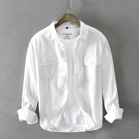 New Men's White Long Sleeve Shirt Pure Cotton