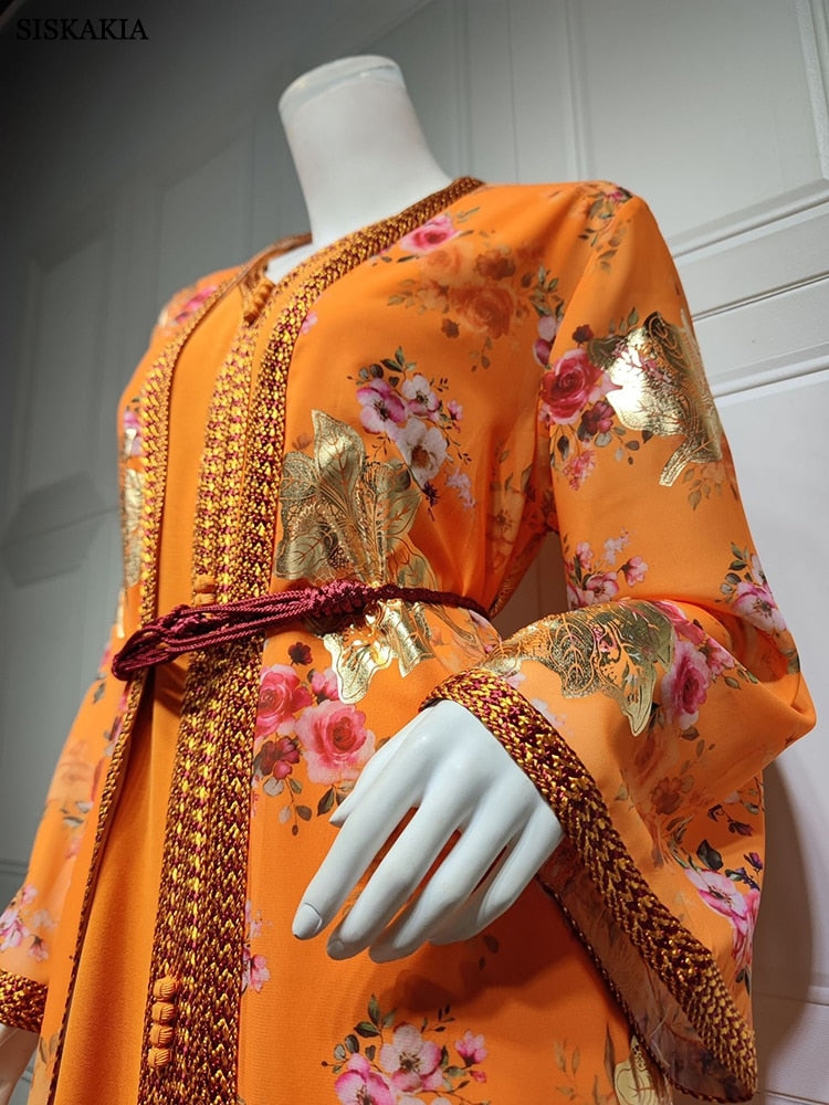 Women Two Piece Print Belted Turkish Dress