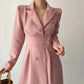 Women Apricot Single-breasted Vintage Long Dress