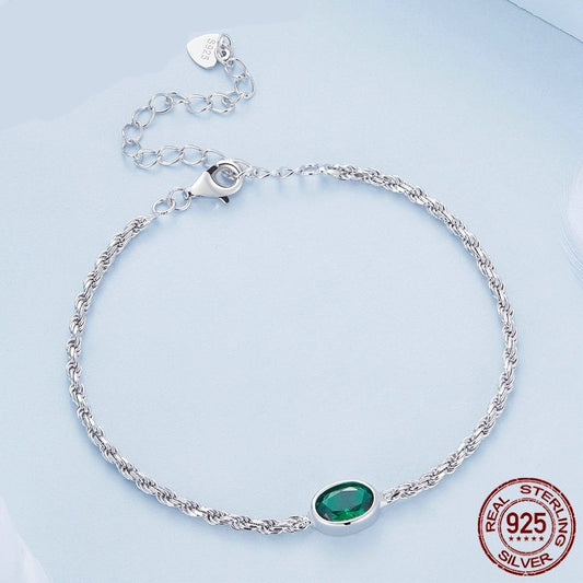 925 Sterling Silver Luxurious Green Zircon Bracelet