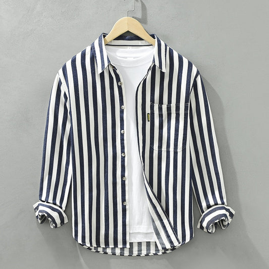 New Vintage Striped Shirts for Men Turn-down Collar