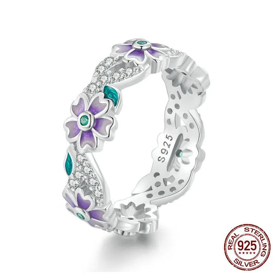 925 Sterling Silver Purple Flower Ring