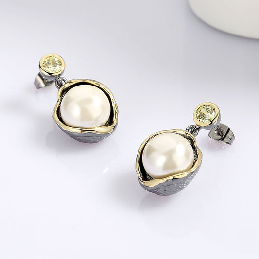 New Pearl Drop Earrings Women Clear White Zircon