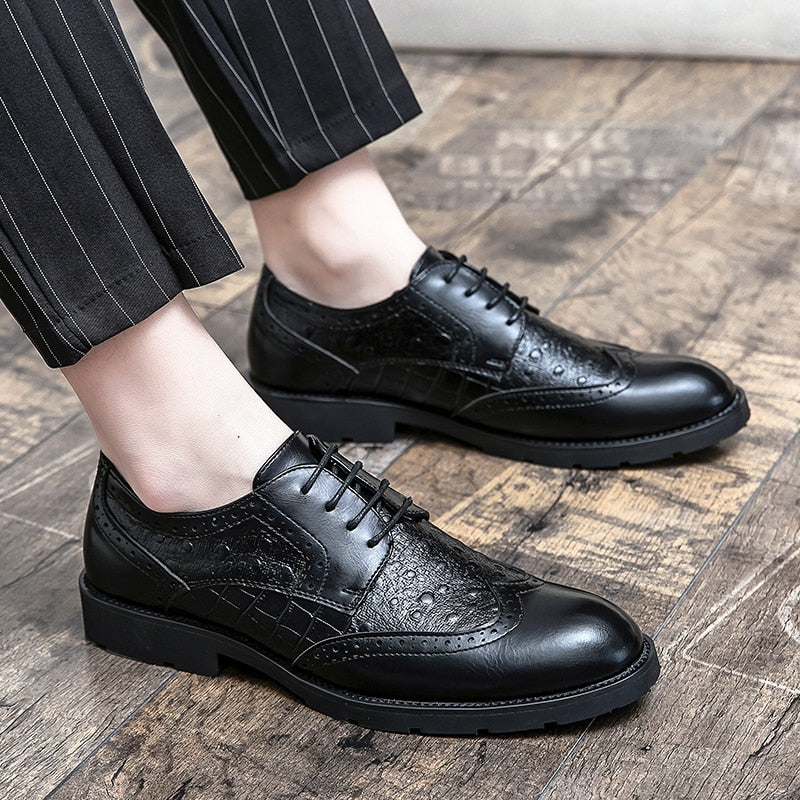 Man Leather Rubber Sole Flats lace up Shoes