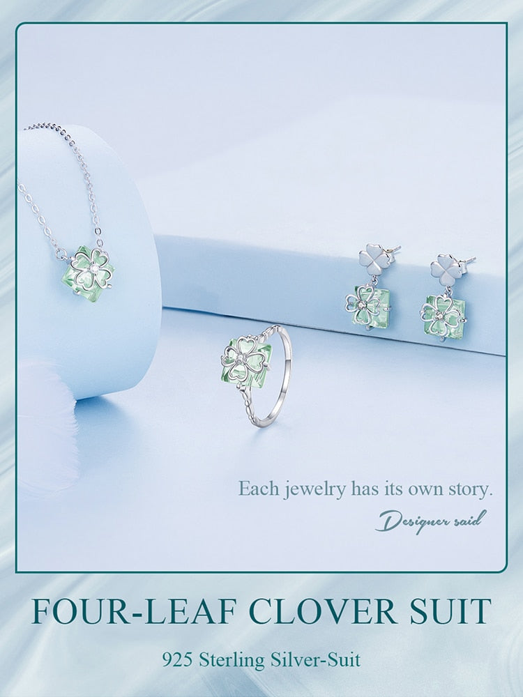 Silver Light Green Four-leaf Clover Set